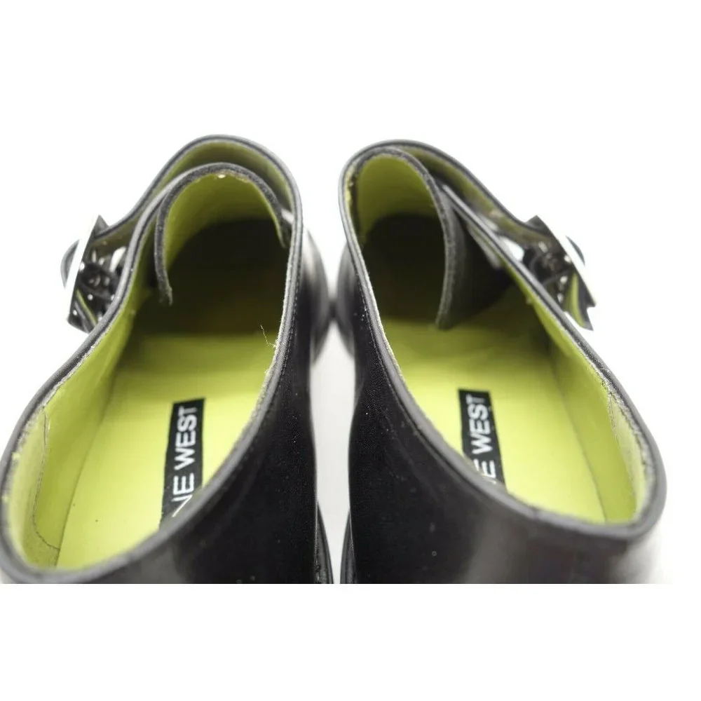 Nine West Black Leather Double Buckle Platform Shoes